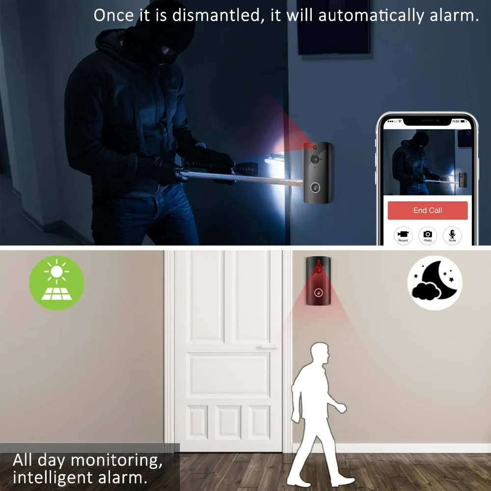 166 Degree Wide Angle 720P Wireless Wifi Doorbell Video Door Phone | Безопасность и защита