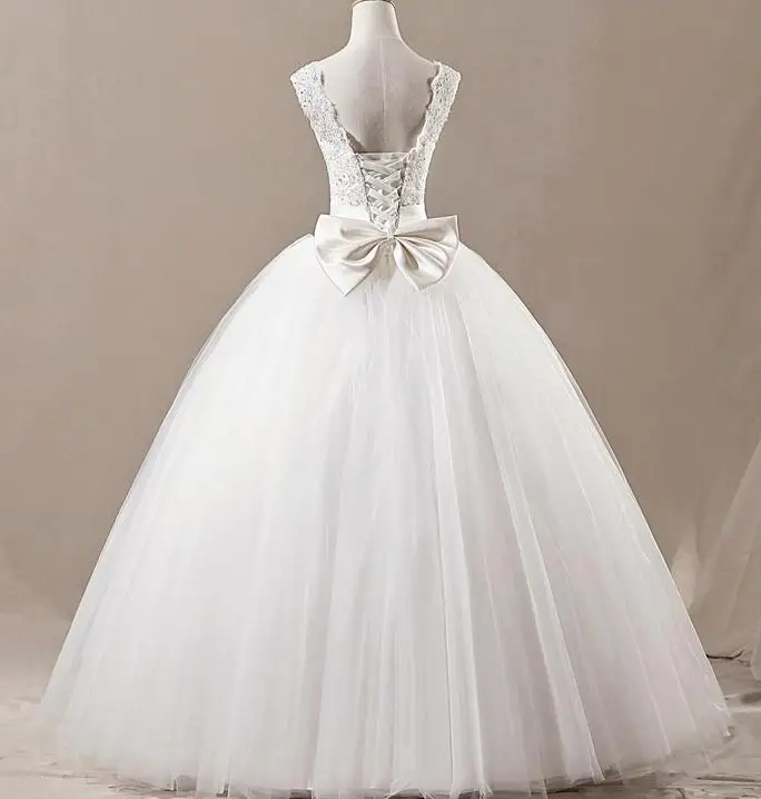 BANVASAC 2017 New Elegant Bowknot V Neck Wedding Dresses Sleeveless Satin Luxury Crystals Bridal Ball Gowns | Свадьбы и торжества
