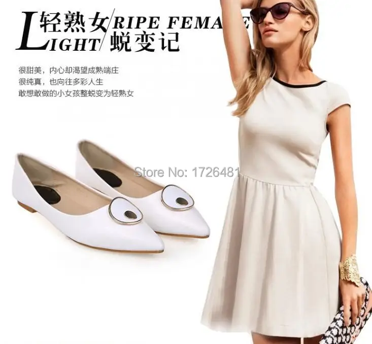 In the spring of 2015 new woman pointed heels flat wedges OL single shoes white low to help | Обувь