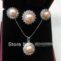 fine cultured 8 9mm white pink black pearl earring cz pendant ring setfine cultured 8 9mm white pink free shipping