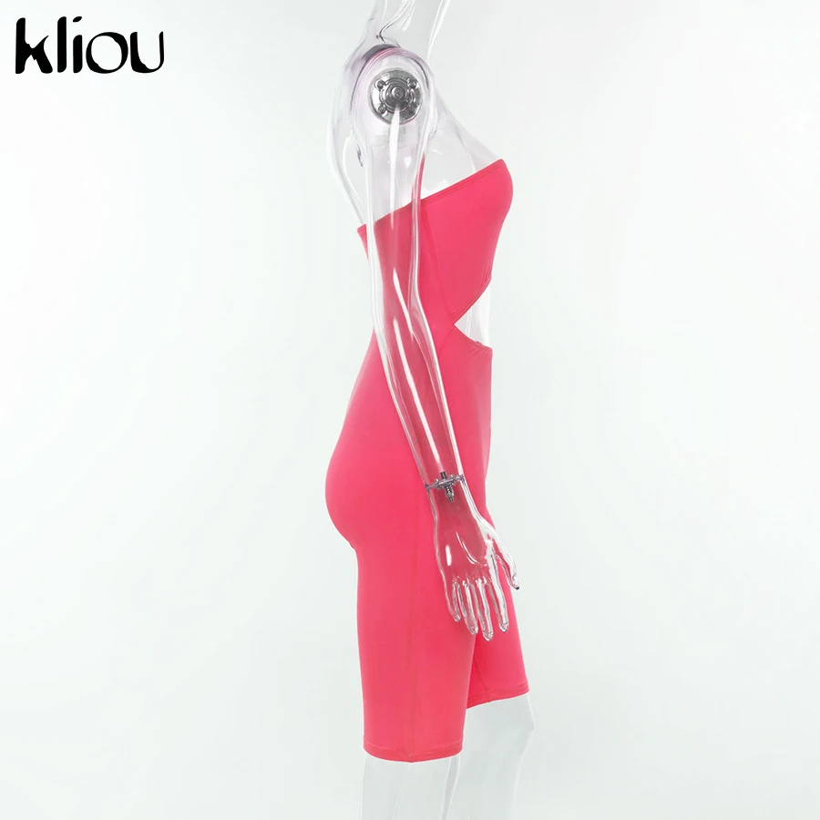 Kliou, женские сексуальные короткие флуоресцентные комбинезоны, короткие, открытые, без бретелек, женские сексуальные обтягивающие однотонные вечерние комбинезоны, боди