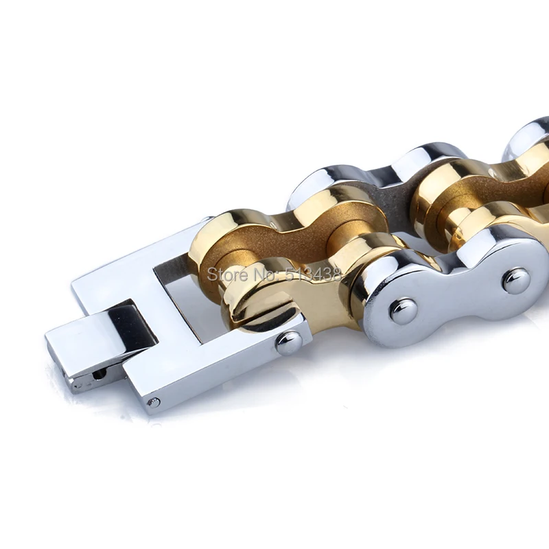 Мужская Мотоциклетная цепь из нержавеющей стали Байкерский золотой браслет 22 мм