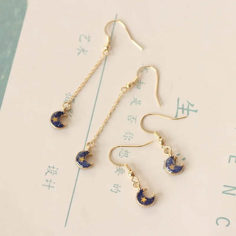 Fashion Crescent Drop Earrings Blue Beads Pendant Alloy Gold Color Statement For Women Jewelry | Украшения и аксессуары
