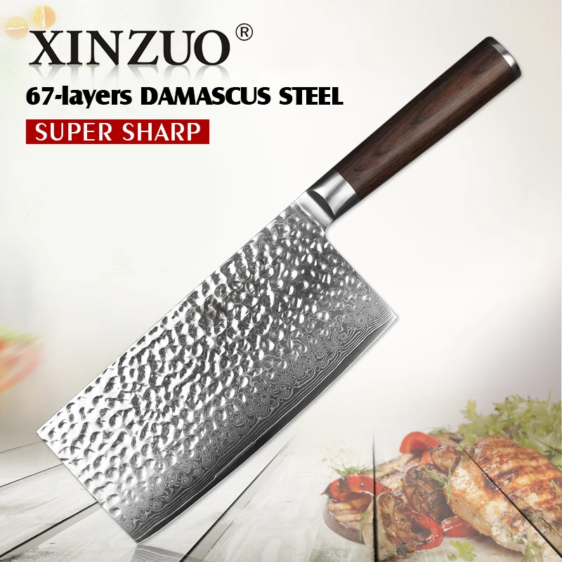 XINZUO 7'' inch Big Knife 67 layer VG10 Damascus Stainless Steel Kitchen Knives Chinese Style Chef knife with Pakkawood Handle | Дом и