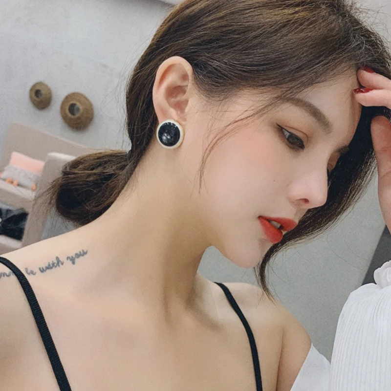 925 silver needle earrings personality temperament round circle ring wild button | Украшения и аксессуары