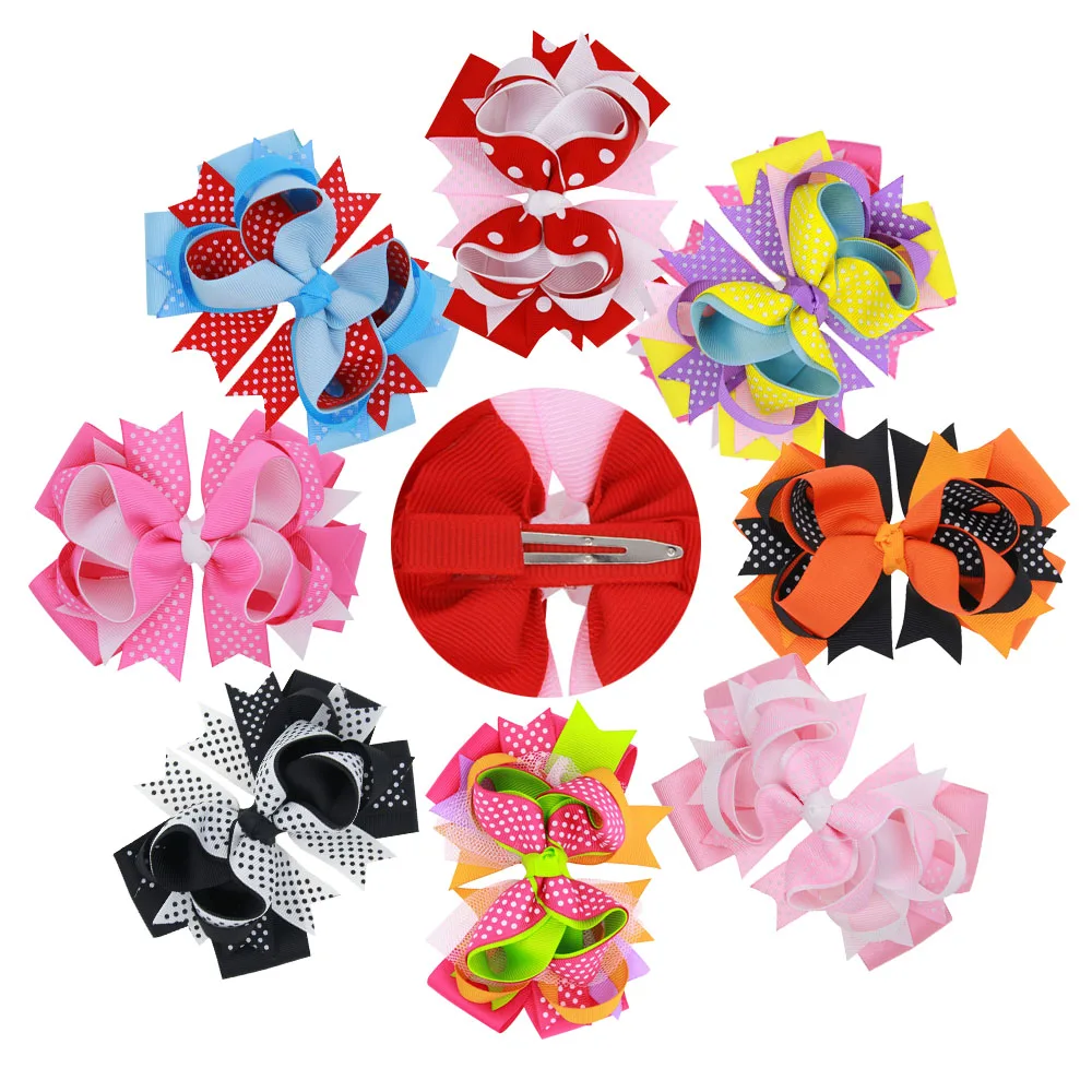 

13cm Children's swallow tail bow hair clip layers small polka dots ribbon hair bowknot for girl accessories wholesale