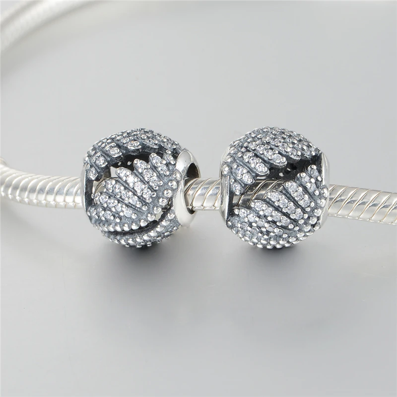 

Majestic Feathers Silver Charm With Clear CZ Authentic 925 Sterling Silver Jewelry DIY Beads Fits European Bracelet Jewelry