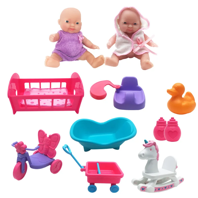 2 dolls 6 parts WOWCHEER 12 см 6 шт. Bebes Reborn мини детские куклы с Колыбель Ванна Мягкие силиконовые маленькие куклы реалистичные Kawaii Игрушки для девочек - Цвет: 2 dolls 6 parts