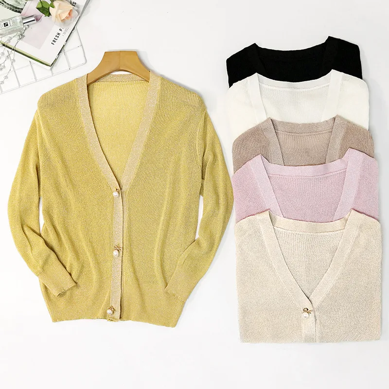 2019 Spring summer casual Women flare sleeve Knitted Cardigan Long Sleeve V-Neck Solid Loose Basic Jacket coat |