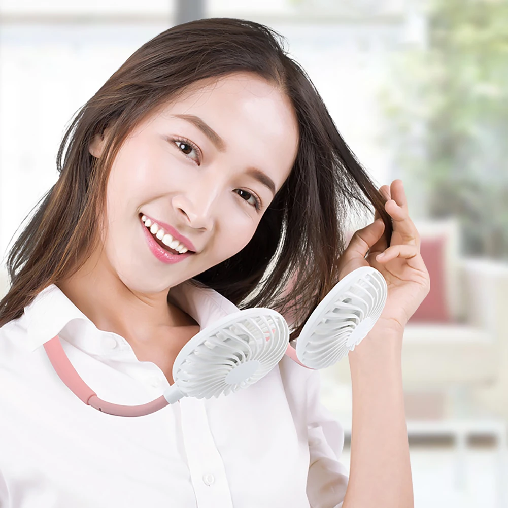 

Personal Fan Portable Mini Double Wind Head Neckband Fan with Rechargeable Battery LED Light Fan for Traveling Outdoor Office