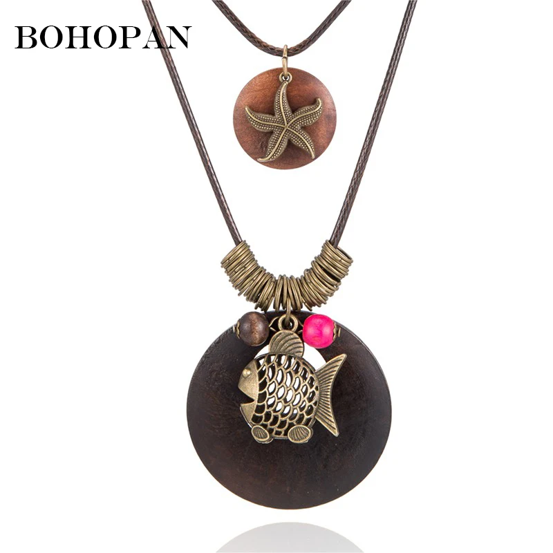Trandy Винтаж этнический Ветер дерево отпечаток пальца круг кулон ожерелье для