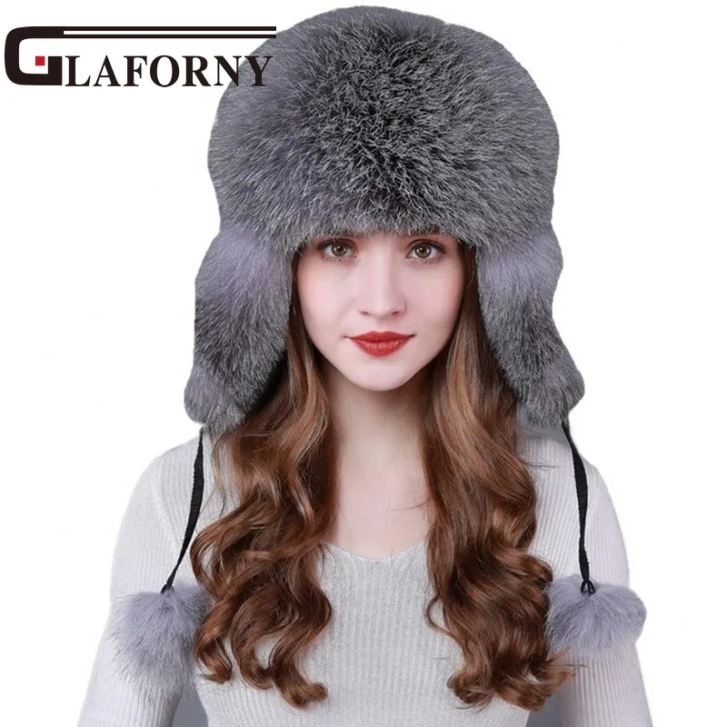 Шапка из лисьего меха Glaforny супер роскошный зимний головной убор ушанка/казак