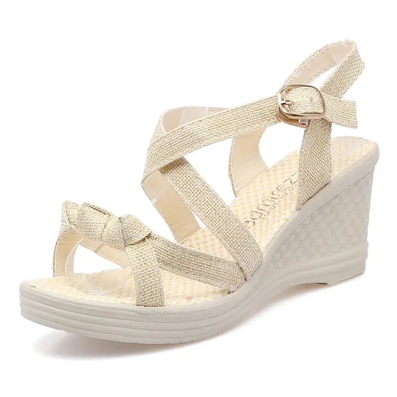 

Summer Sandals Shoes Woman Zapatos De Mujer Casual Women Studded Wedge Buckle Ankle Strap Open Toe Sandals Plus Big Size 35-41