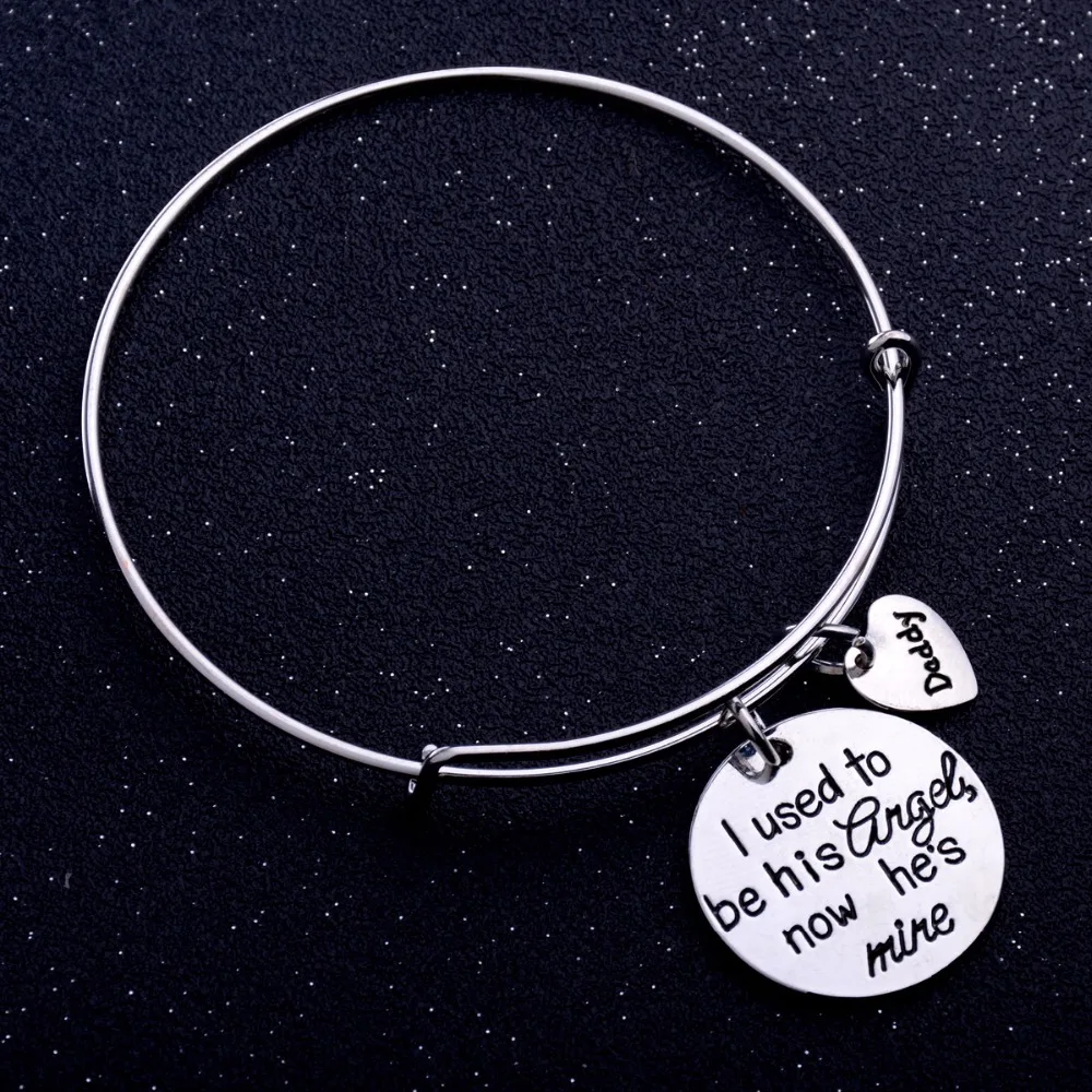 Dad Daddy Bangle Gifts I Used To Be His Angel Now He's Mine Charm Bracelet Family Papa Bangles Fathers Day Jewelry Presents | Украшения