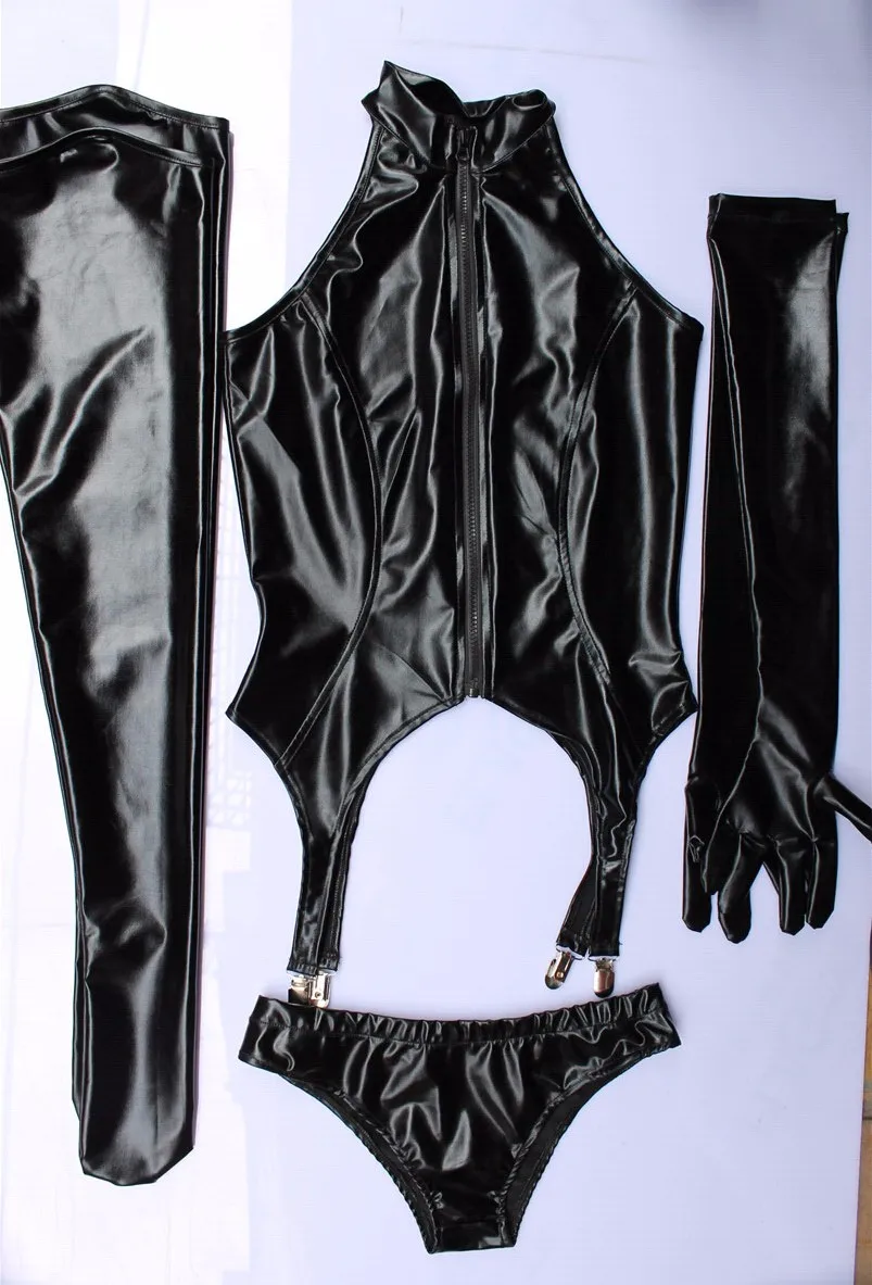 Аниме Косплей горничная одежда 4 шт./компл. ПВХ установлен Блестящий высокий