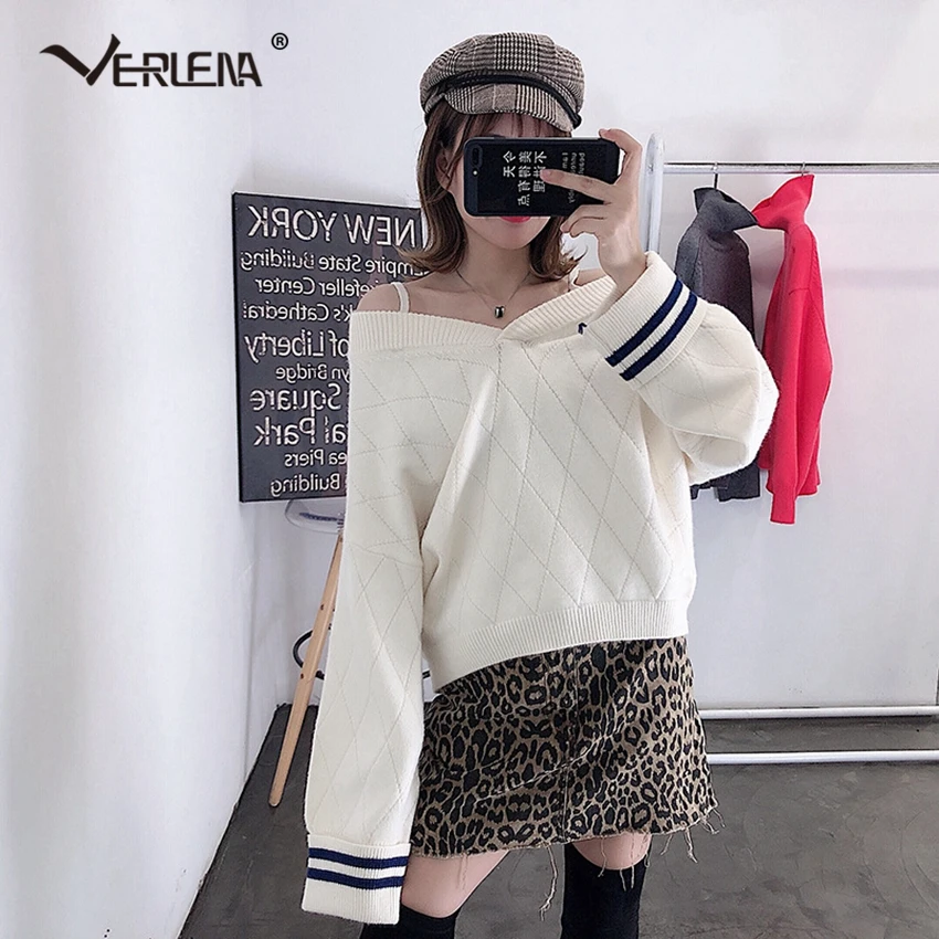 England School Student Style Jumper Black White Sweater Women 2019 Autumn Long Wide Sleeve Turn Back Cuff Stripe Argyle Pullover | Женская
