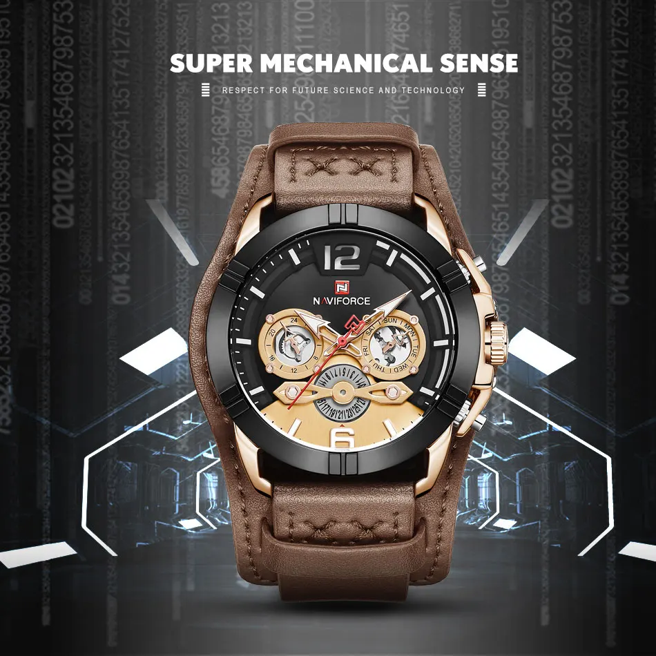 Новинка NAVIFORCE мужские спортивные часы модные роскошные кожаные мужские часы водонепроницаемые аналоговые кварцевые наручные часы Relogio Masculino