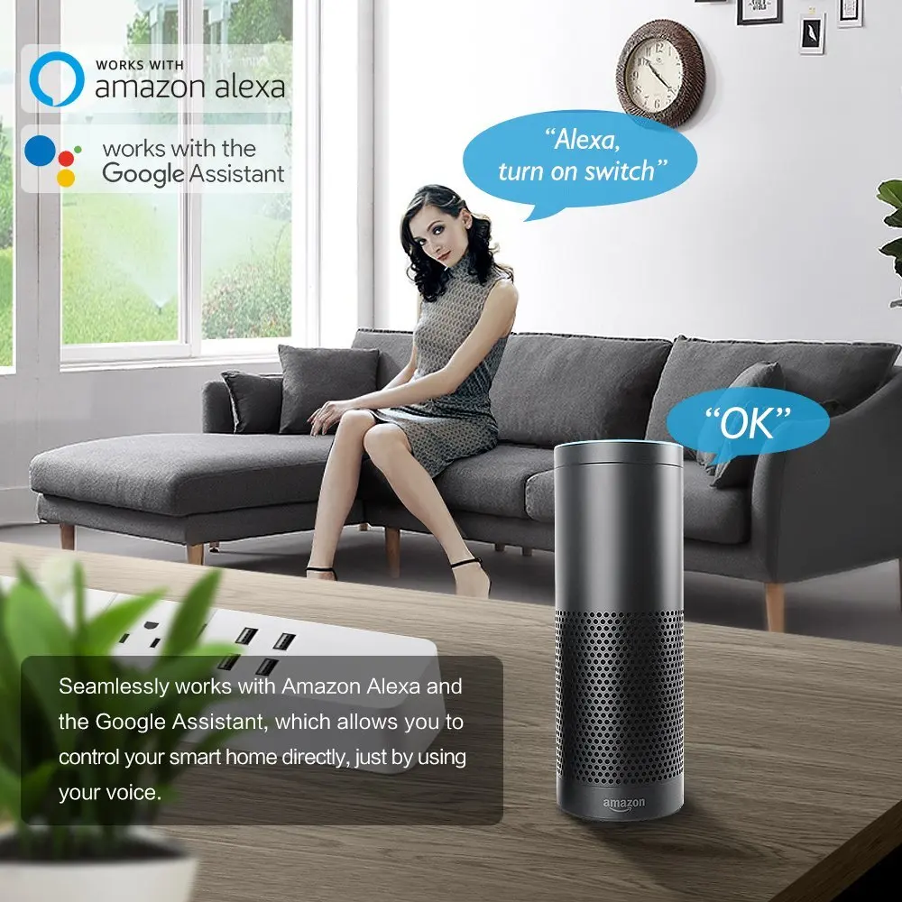 Стандарт США WiFi удлинитель умная лента питания 4 AC разъем USB порта для Alexa и Google