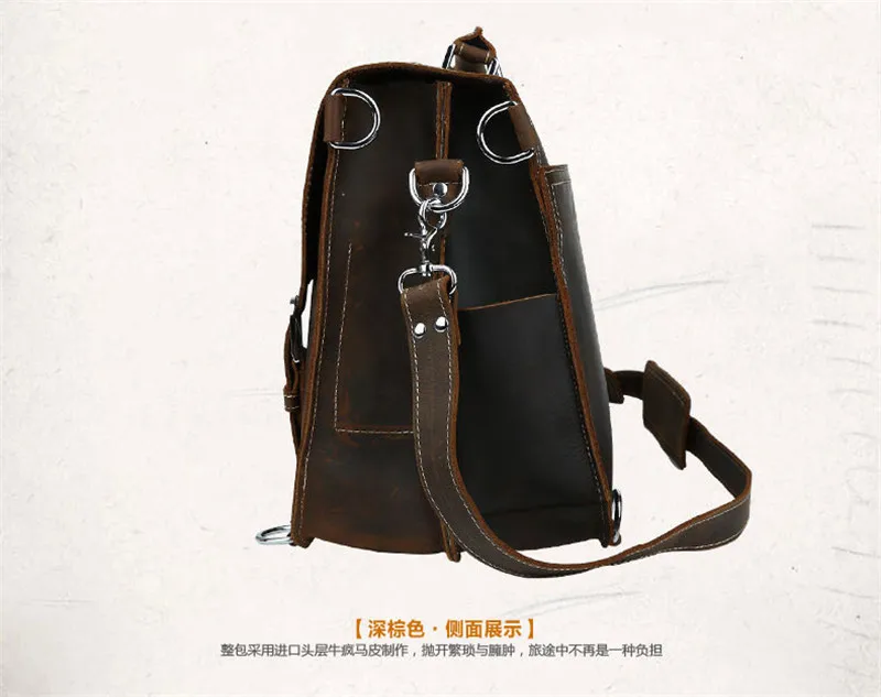 Мужской рюкзак из 100% натуральной кожи винтажная сумка через плечо Крейзи Хорс