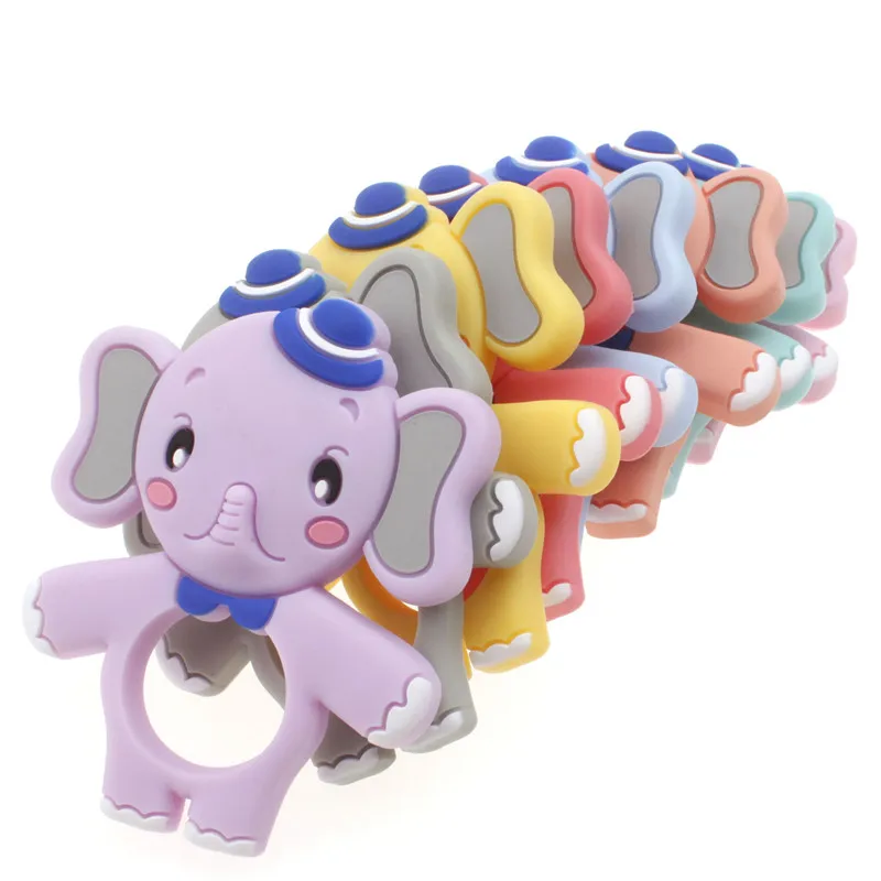 Collar con colgante de elefante de dibujos animados para beb&eacute;, mordedor de silicona sin Bpa, cadena de chupete artesanal, juguetes de dentici&oacute;n de silicona, 5 uds.-0
