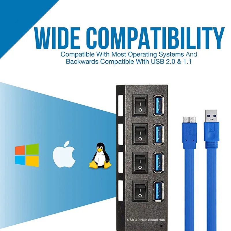 USB 3 0 концентратор разветвитель 4 7 портов мульти светодиодный переключатель