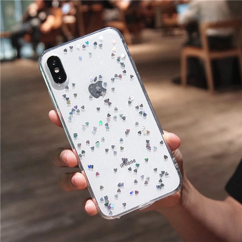 Прозрачный блестящий чехол для телефона с порошковыми звездами iphone X XS Max XR