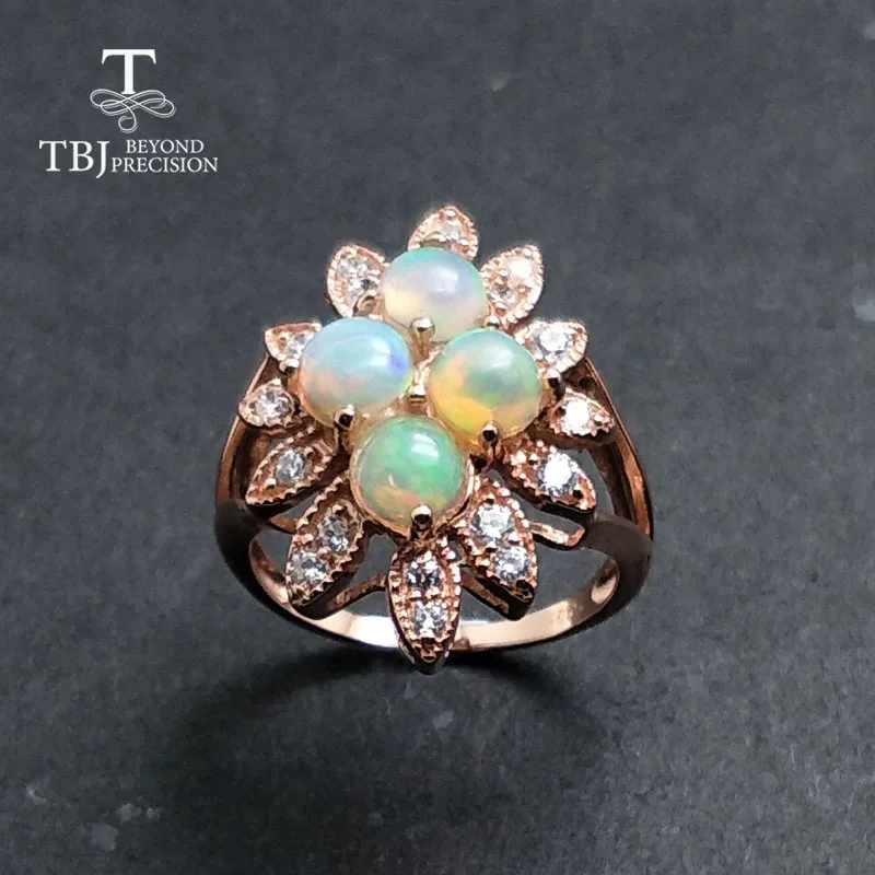 TBJ леди драгоценный камень кольцо с Эфиопский Опал Классический в форме лепестка