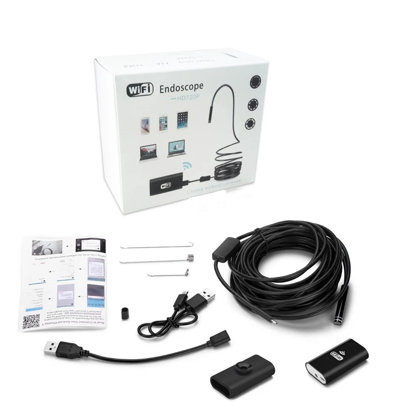 HD 2.0MP Wifi Wireless USB Endoscope Hard Cable Android IOS PC 8 LEDS 720P 8mm Lens Car Flexible Camera Waterproof 10 | Безопасность и
