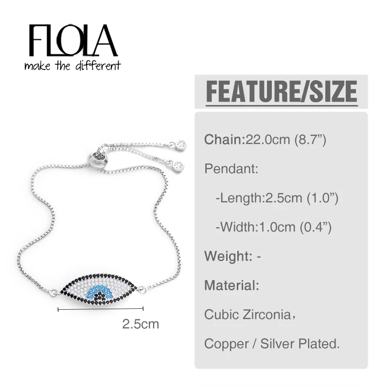 Женский браслет из фианита FLOLA Blue Turkey с цепочкой микро кубического циркония