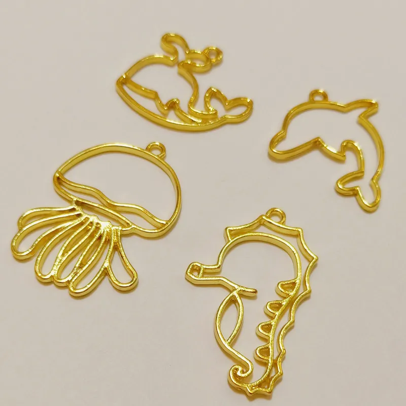 5pcs/lot Dolphin Seahorse Crystal Ore Frame Metal Frame Pendant Charm Bezel Setting Cabochon Setting UV Resin Jewelry Making