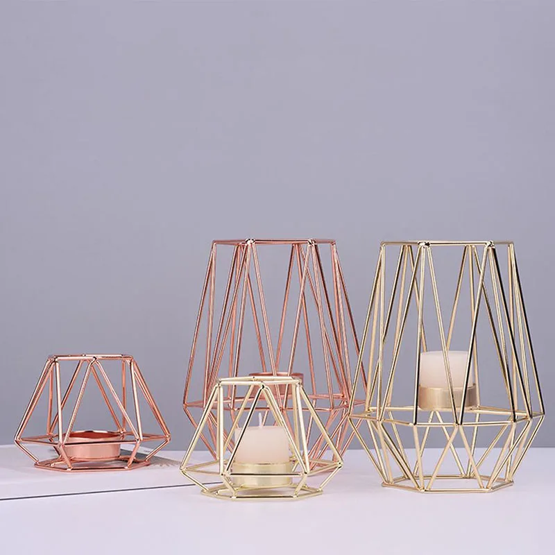 

Nordic Style Romantic Wrought Iron Geometric Candle Holders Candlestick Home Party Decoration Metal Crafts