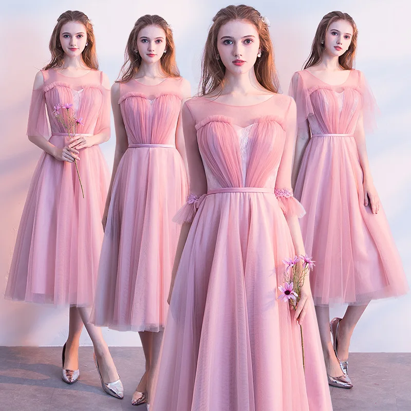 2019 Лидер продаж розовые платья подружки невесты тюлевые васильковые без рукавов