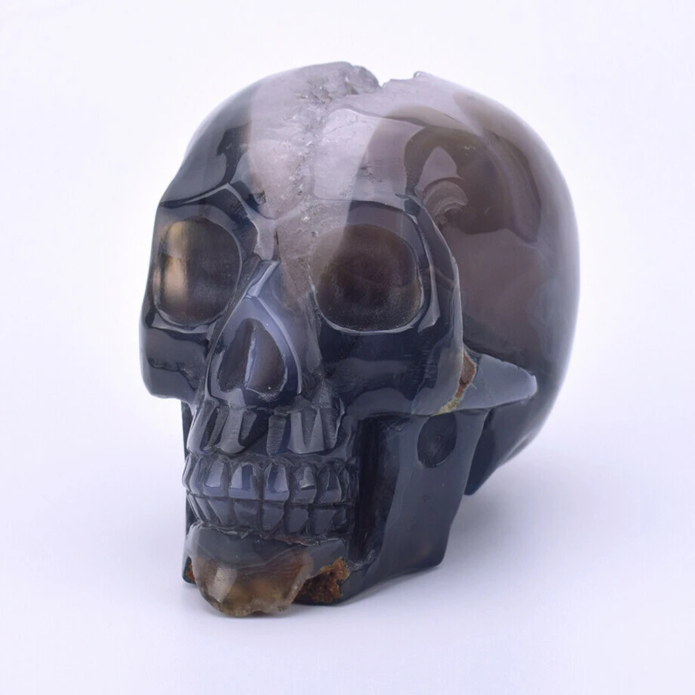 DS натуральный агат геодовый кластер Череп ручная резка кварцевый кристалл