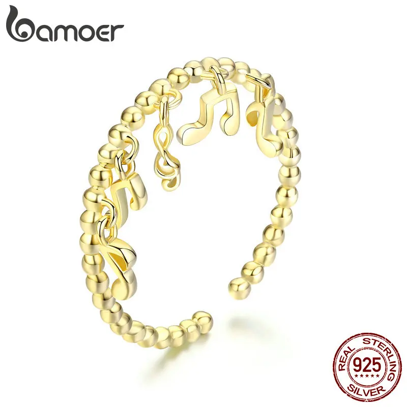 BAMOER, Новое поступление, 925 пробы, серебро, золото, цвет, мелодия, любовь, открытый размер, женское кольцо на палец, модное кольцо, ювелирное изделие, SCR489