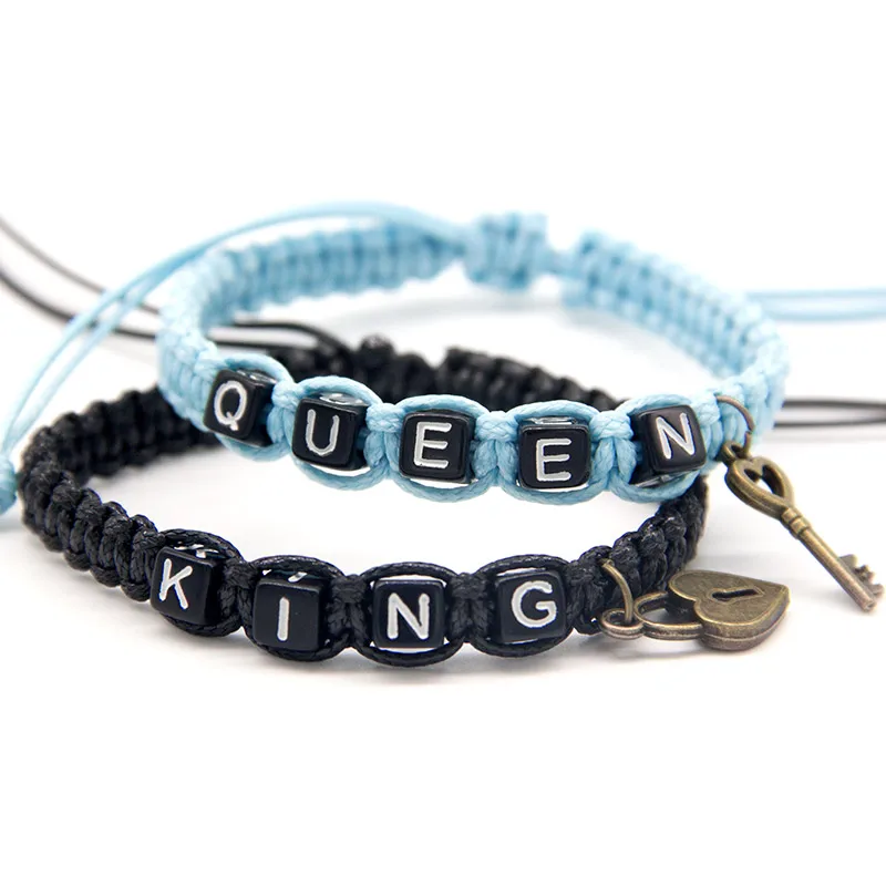 Браслеты для пар ручной работы 2 шт./пара элегантные черные синие Beadeds King Queen с