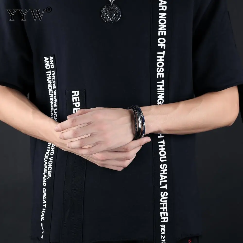 2021 New Bracelet Men Punk Style Stainless Steel Black Color Leather for Jewelry Braid Chain Beads Male Accessories | Украшения и