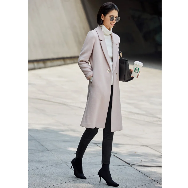 Apricot woolen coat Amii минималистичное шерстяное пальто для женщин, зима, высокое качество, одноцветная, на одной пуговице, с карманами, Женская шерстяная куртка, пальто, длинное пальто - Цвет: Apricot woolen coat