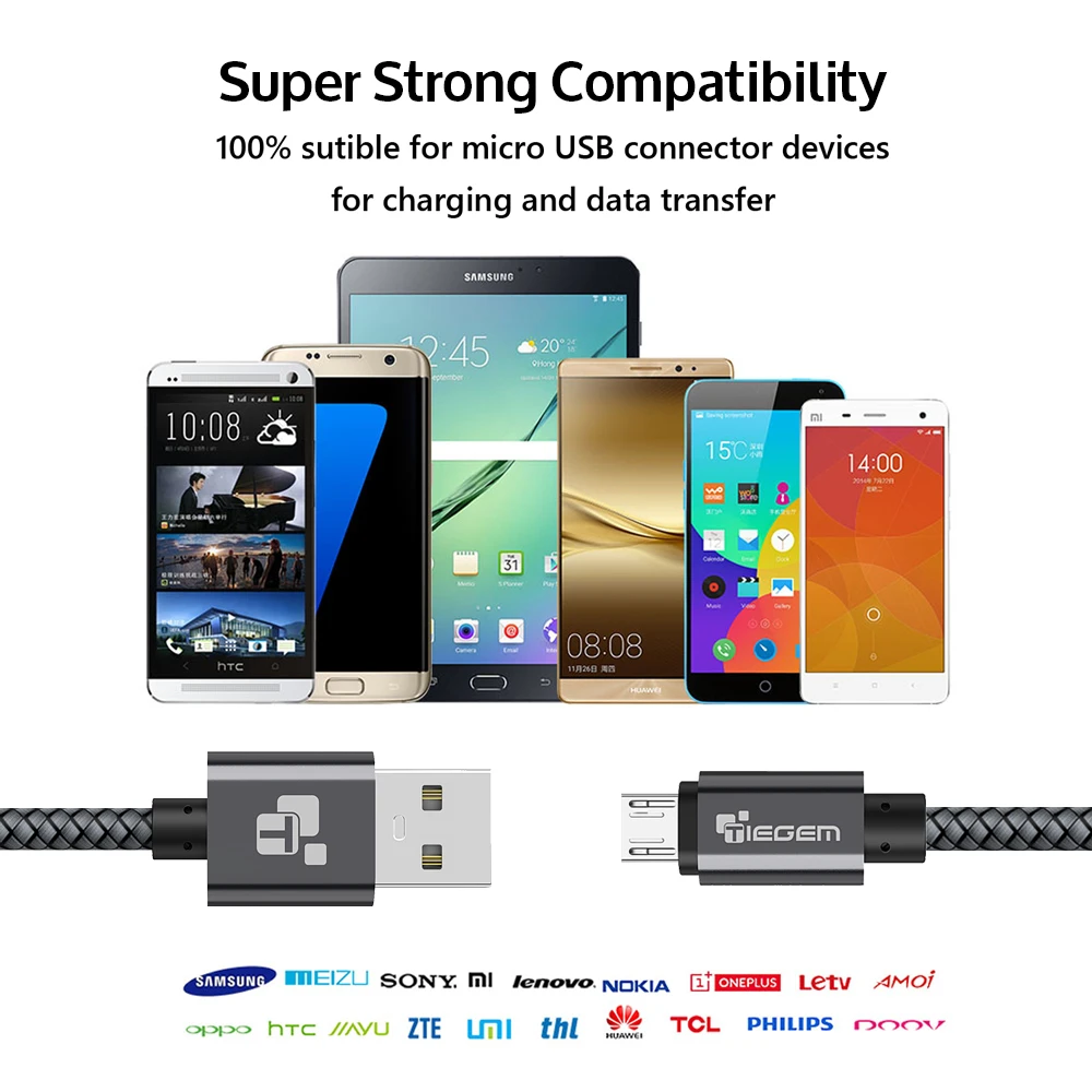 50 Пакет Micro USB кабель TIEGEM 2A быстро Зарядное устройство USB кабель для зарядки мобильного телефона для samsung Xiaomi huawei android кабель