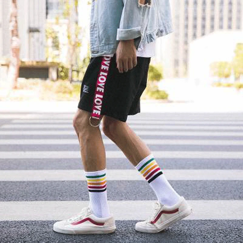 Harajuku мужские носки зимние унисекс хлопковые радужные полосатые повседневные
