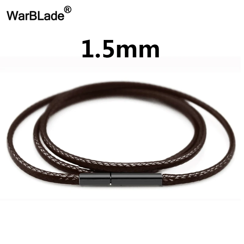 Brown 1.5mm Высокое качество, 1,5 мм, 2 мм, 3 мм, шнур для ожерелья, кожаный шнур, восковая веревка, цепь с застежкой из нержавеющей стали, для самостоятельного изготовления ожерелья, ювелирных изделий - Цвет: Brown 1.5mm