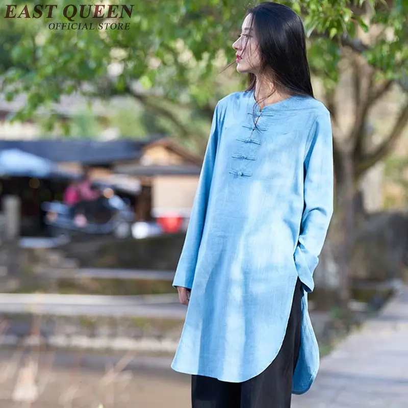 coat Традиционная китайская рубашка с длинным рукавом воротник-стойка Блузки Женская одежда в стиле Дзен белая хлопковая льняная блузка AA2835 YQ - Цвет: coat