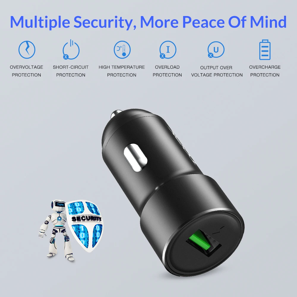 Автомобильное зарядное устройство TOPK Quick Charge 3 0 адаптер для iphone Samsung Xiaomi usb