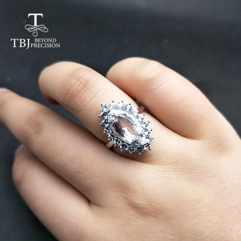 TBJ 100% натуральный бразильский Аквамарин mq8 * 16 мм драгоценный камень кольцо из