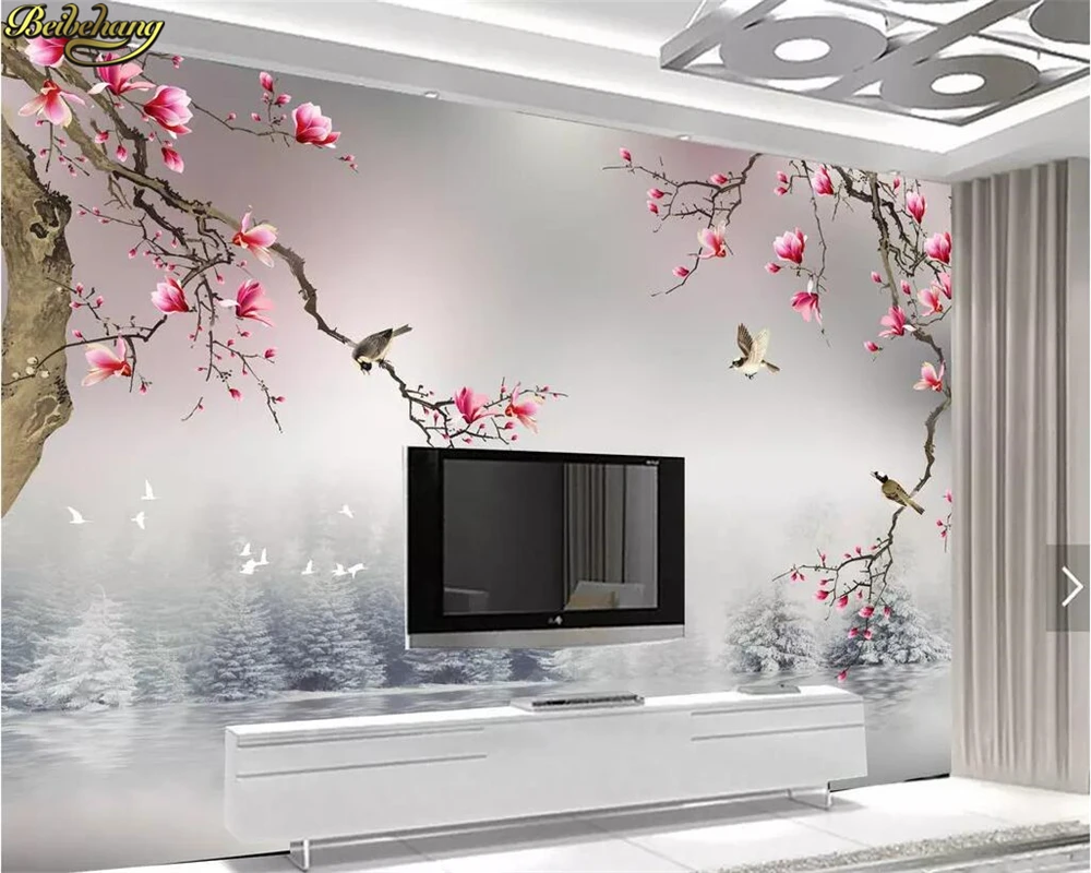 beibehang photo 3D wallpaper chinese style magnolia flower birds wall paper for wall 3D bedroom for living room background beibehang chinese flower garden three dimensional flower wall paper american living room bedroom background 3d wallpaper behang