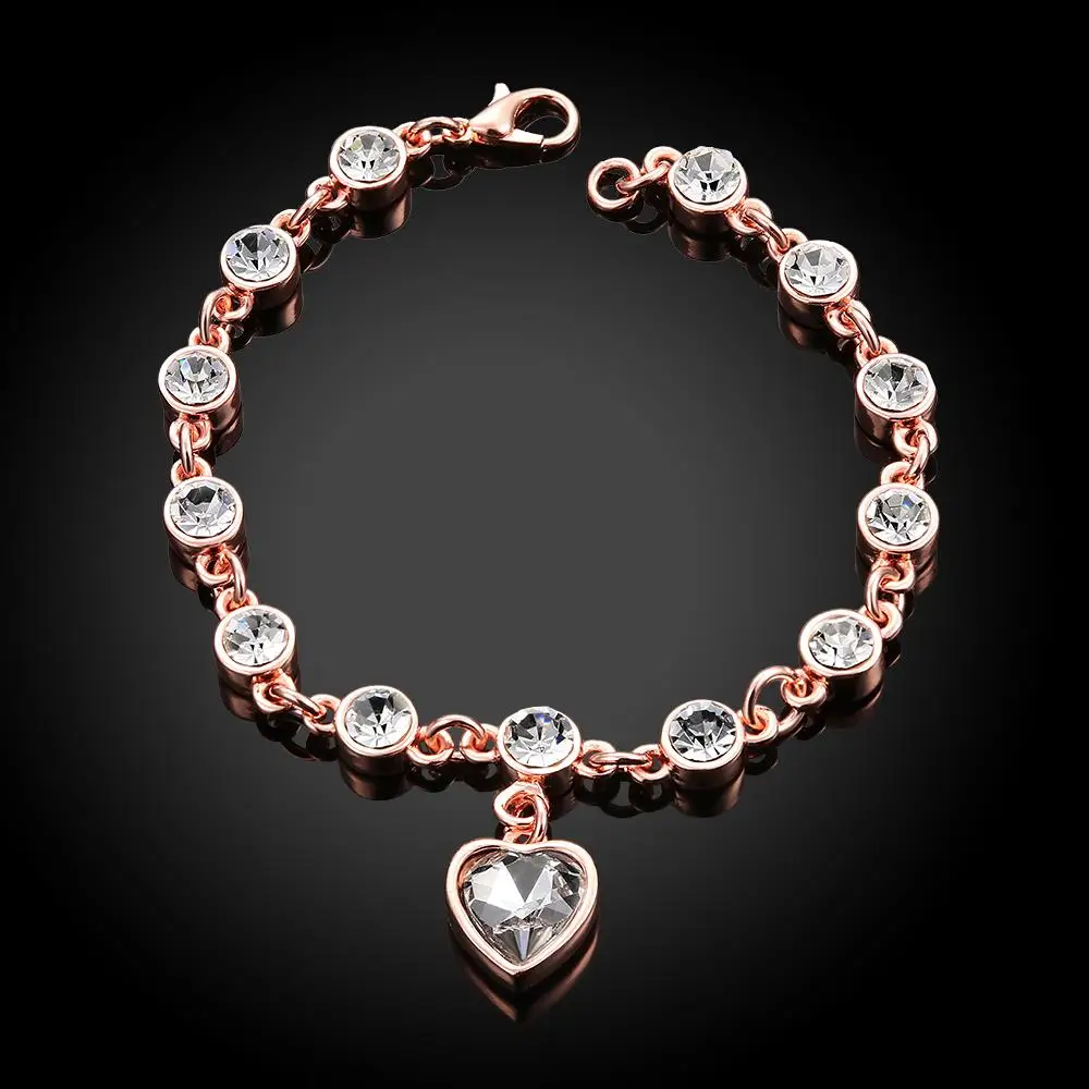 Heart Shape Rose Gold Color Crystal Bracelets For Women Cute with Rhinestone Romantic Bracelet Jewelry Accessories | Украшения и