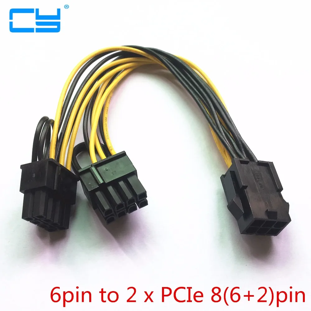 

10pcies/lot Molex 6 Pin PCI Express To 2 X PCIe 8 (6+2) Pin Motherboard Graphics Video Card PCI-e VGA Splitter Hub Power Cable