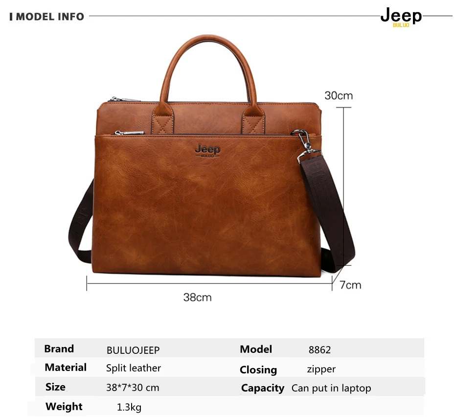 Мужской комплект сумка и кошелек jeep buluo, оранжевый портфель для ноутбука 14", деловая кожаная сумка с ремнем через плечо, портфель для документов, все сезоны