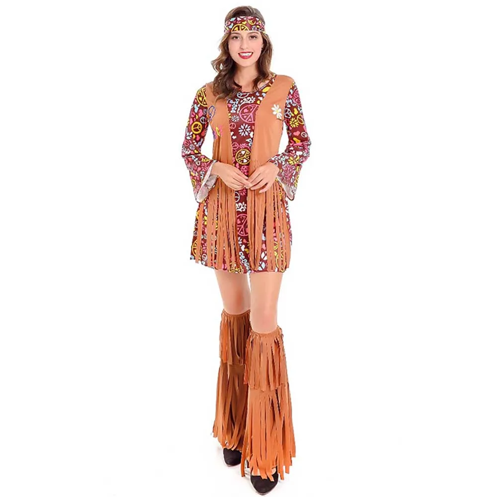 Взрослый 60's Groovy Костюм хиппи цветок силовой наряд в стиле диско дамы 70 s Diva нарядное платье одежда на Хэллоуин, костюмы для женщин