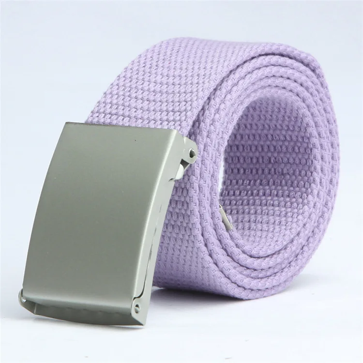 purple Модные новые брюки унисекс ремни холщовая металлическая пряжка на ремень мужские и женские джинсы для мальчиков ремни карамельных цветов Высокое качество 110см роскошные ремни - Цвет: purple