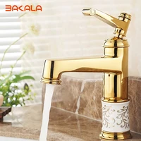bakala new deck mounted brass and ceramic faucet bathroom basin faucet mixer tap gold sink faucet bath basin sink faucet b 1037m